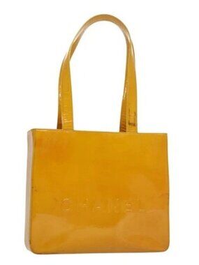 CHANEL Tote Bag Enamel Yellow CC Auth fm4195